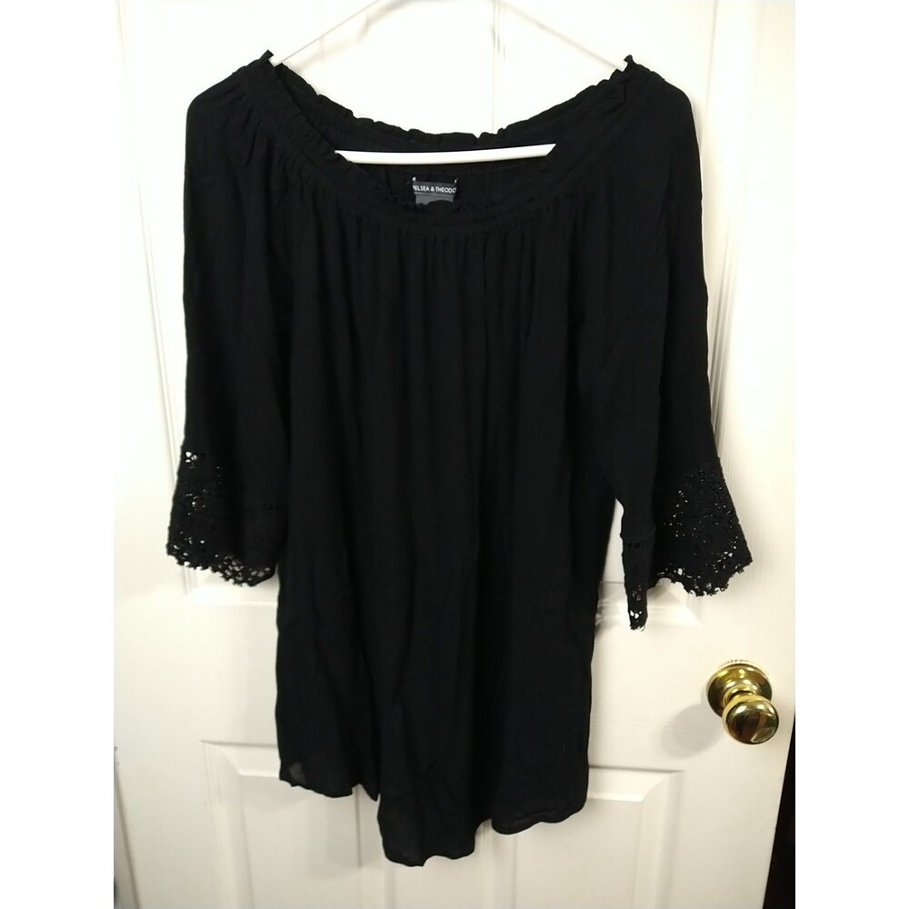 Chelsea Woman S Tunic Blouse black GauzeTop 3/4 Lace Hem Sleeve Casual Wear...